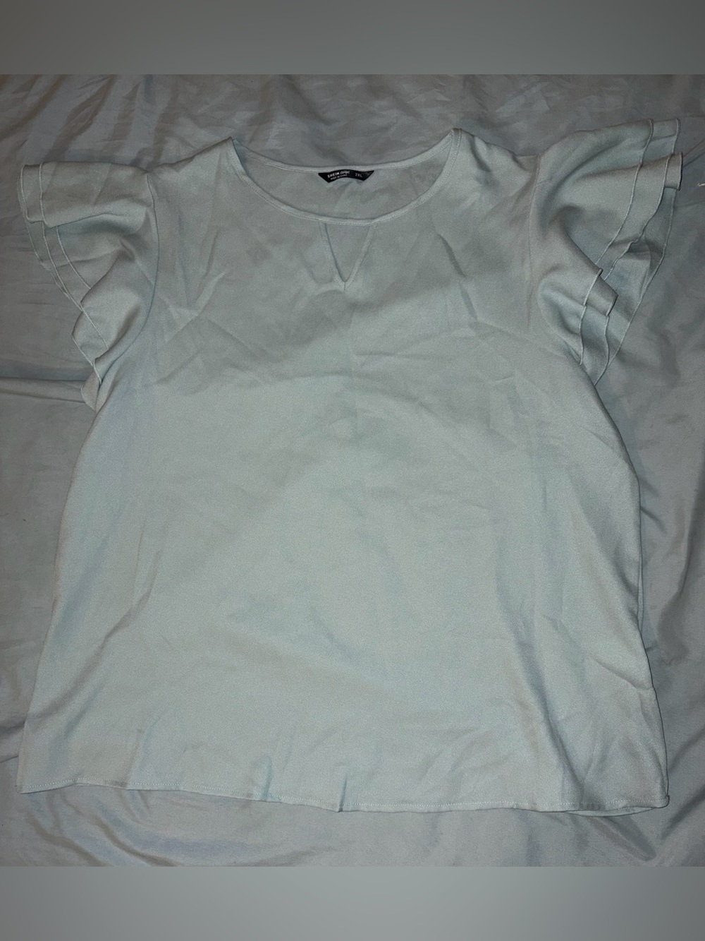 Light Blue/Green Women's Ruffle Sleeve Top